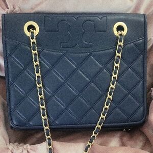 Tory Burch Navy Quilted Bag with Gold Chain